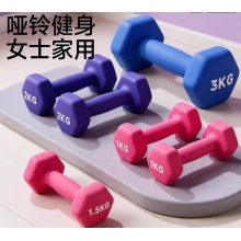 哑铃0.5-2kg六角塑磨砂实心铸铁